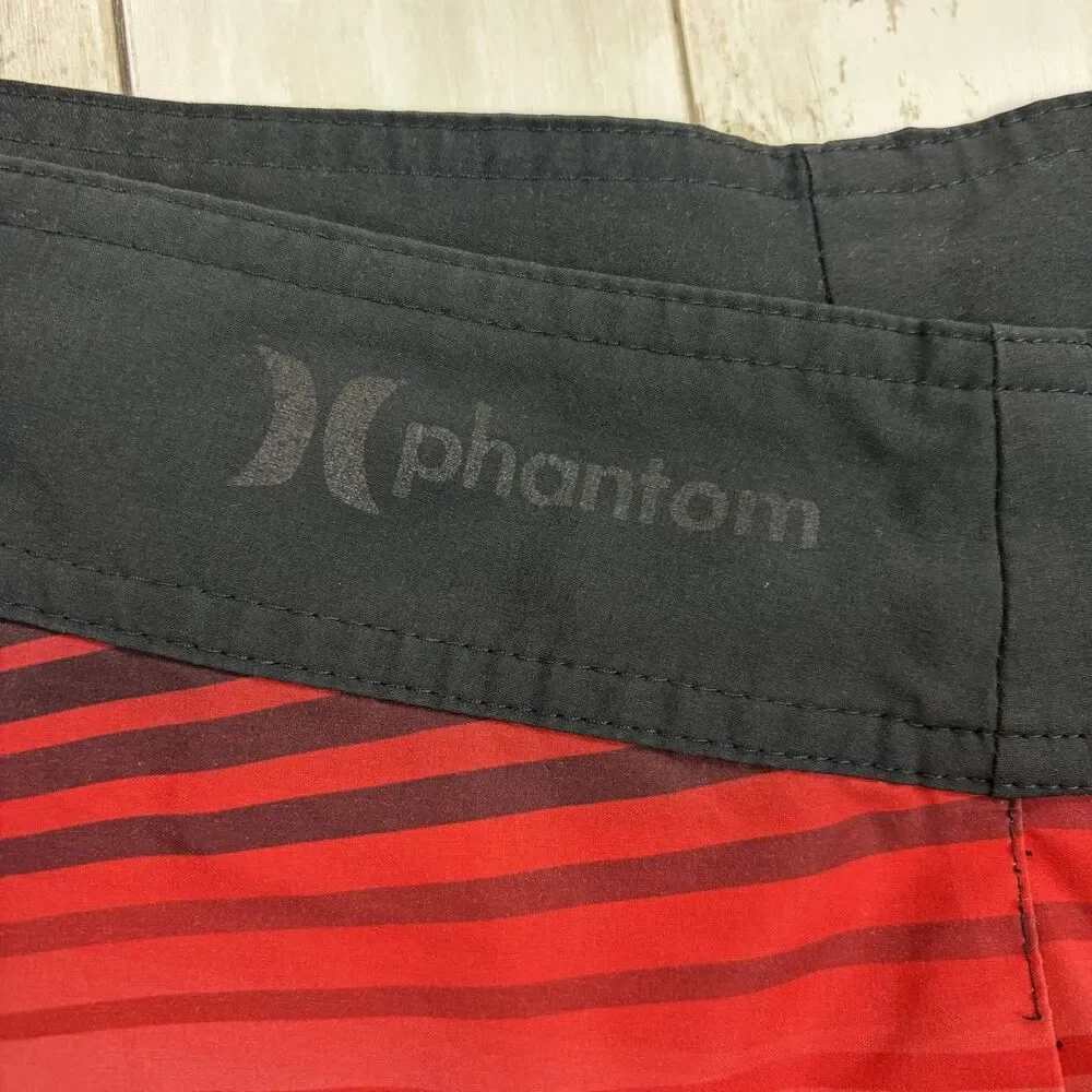 Y2K Hurley Mens Phantom Board Shorts Size Medium Swim Trunks Red Black Striped